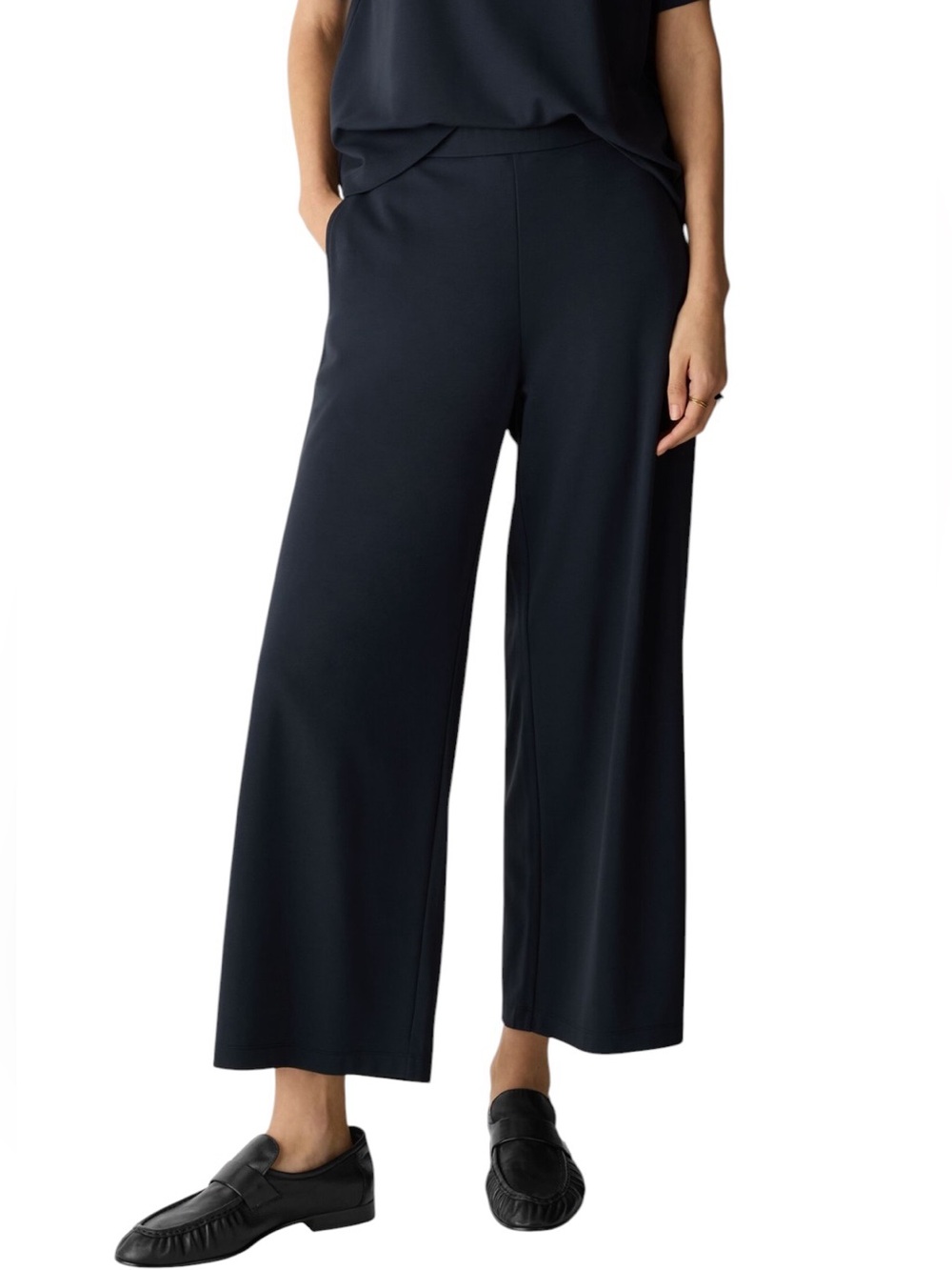 Eileen Fisher Extra-Fine Ponte Wide-Leg cropped Pants size M excellent condition